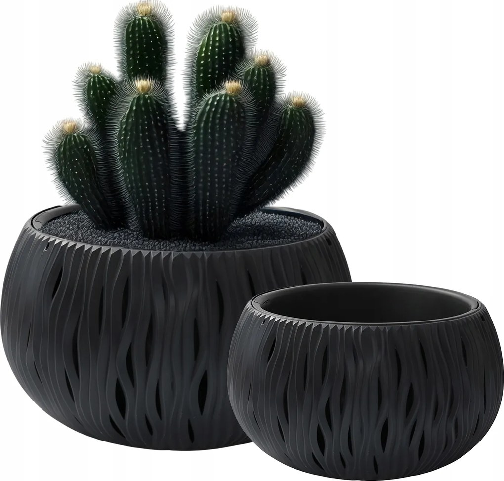 Virágtartó Betéttel 37x23CM Virágtartó Nagy Antracit Kerek