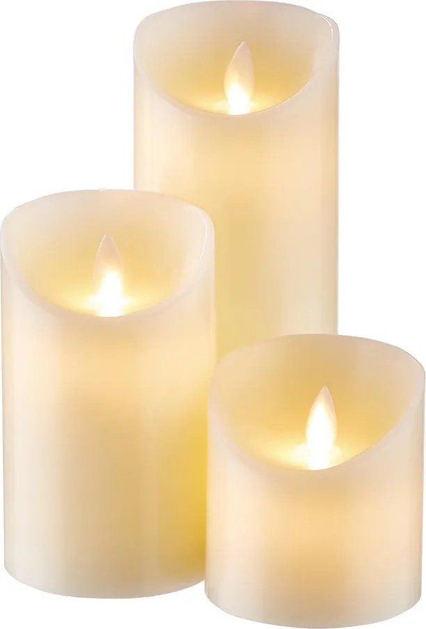 GLOWING FLAME LED gyertya, bézs 3 db-os szett