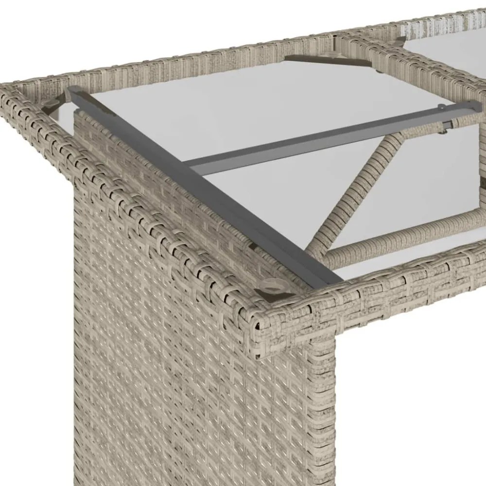 szürke polyrattan üveglapos kerti asztal 110x68x70 cm