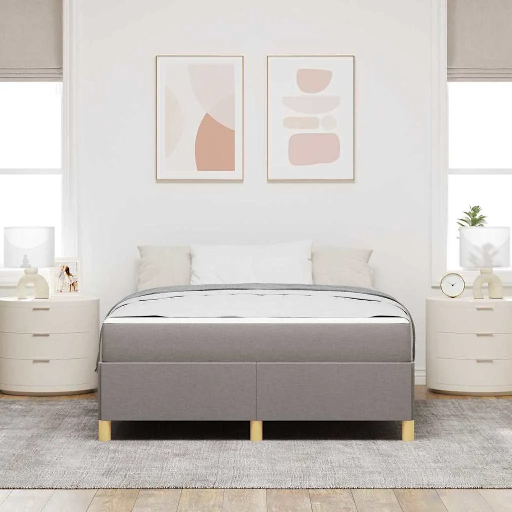 Boxrugós ágy matracmal Taupe és fehér 140 x 190 cm szövet