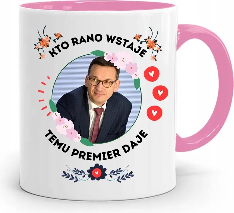 Rózsaszín Politikai Bögre Mateusz Morawiecki Miniszterelnök fényképes nyomtatással