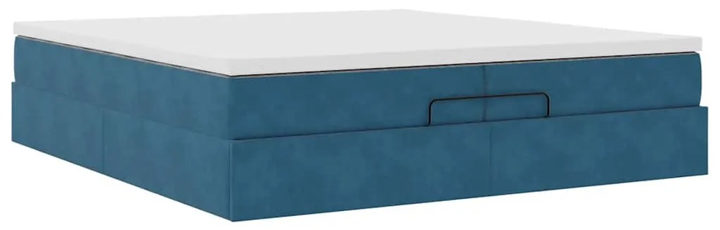 Ottomán ágykeret matracokkal Sötétkék 200x200cm bársony