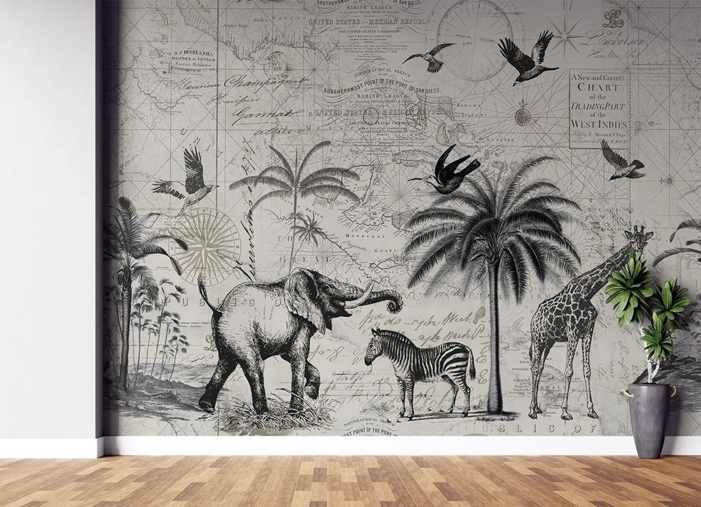 Gario Fotótapéta Térkép és szavanna vintage - Andrea Haase Anyag: Vlies, Méret: 250 x 175 cm
