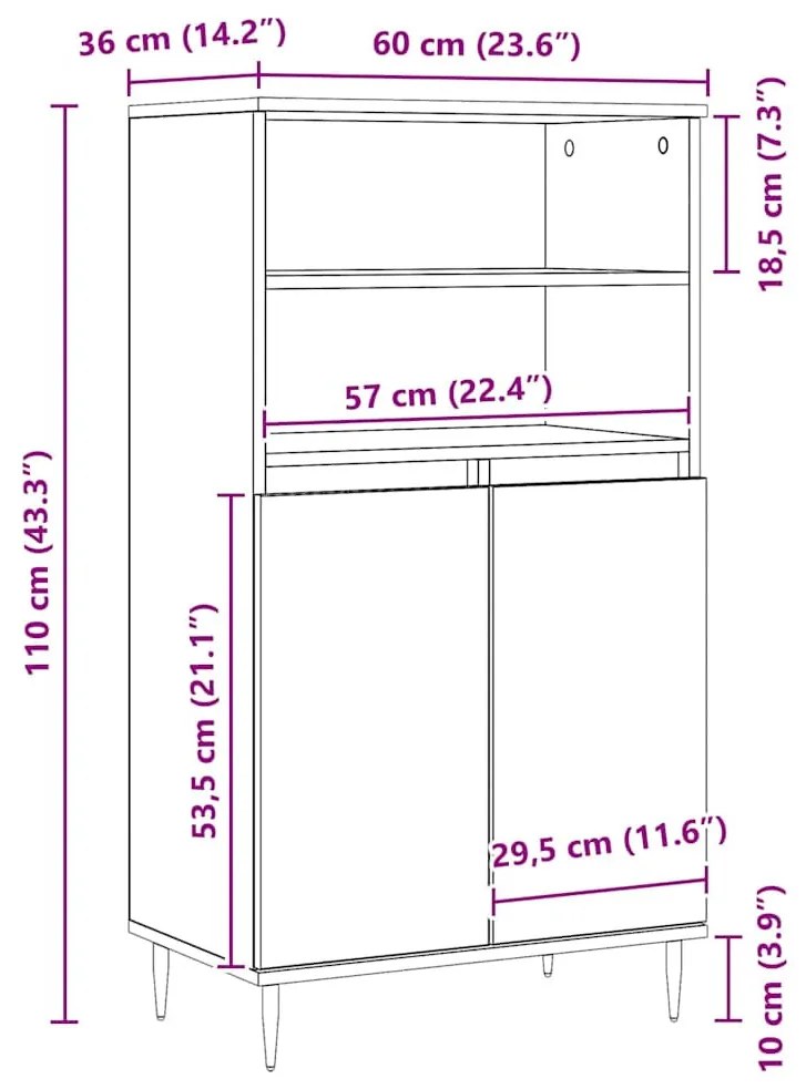 kézműves tölgy színű szerelt fa magasszekrény 60 x 36 x 110 cm