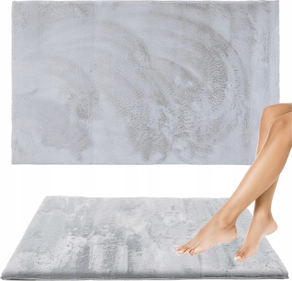 Puha Szőnyeg Fürdőszobába, Szőrös, Csúszásgátló, Szürke, 40x60cm, Kicsi
