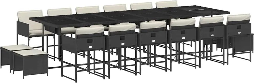 vidaXL 17 részes fekete polyrattan kerti étkezőgarnitúra párnákkal