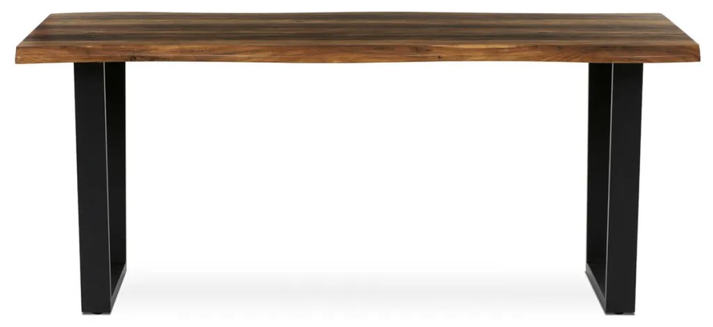 Masă de sufragerie, 180x90x75 cm, blat MDF, decor lemn învechit, picioare metalice in forma de U