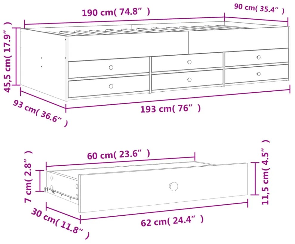 betonszürke kanapéágy fiókkal matrac nélkül 90x190 cm