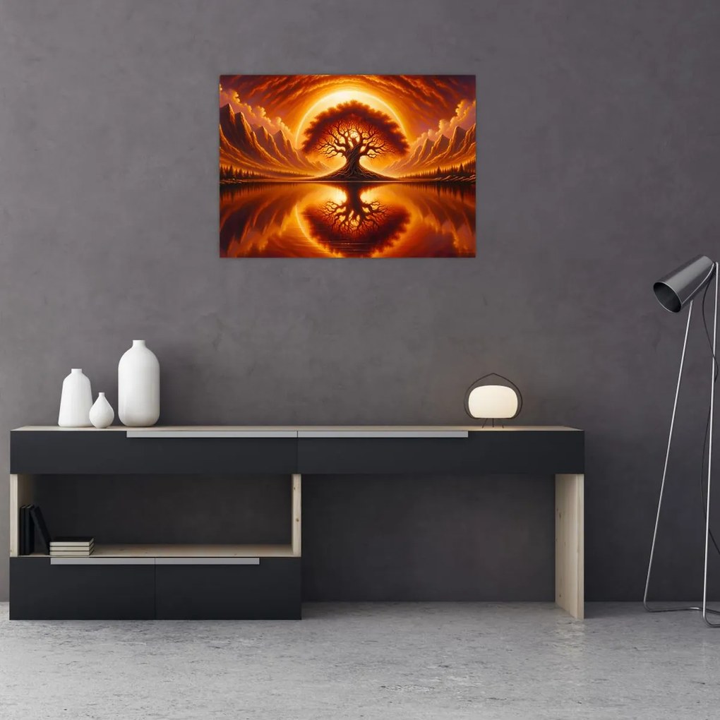 Üveg kép – Fa a véres napban (70x50 cm)