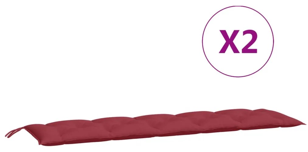 2 db borvörös oxford szövet kerti padpárna 180 x 50 x 7 cm