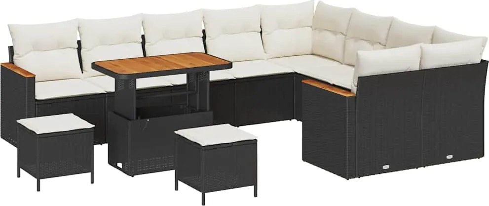 vidaXL Kerti Kanapé Szett párnával tárolóval 12 pcs Fekete Poly Rattan