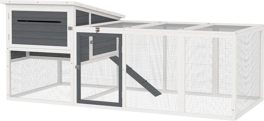 PawHut Kültéri Tyúkól Házikóval, Fészekládával, Vízálló Tetővel, Kiszedhető Tálcával és Ajtókkal, Két-négy Tyúk és Nyúl Akadályozó A Fában, 214x101x91