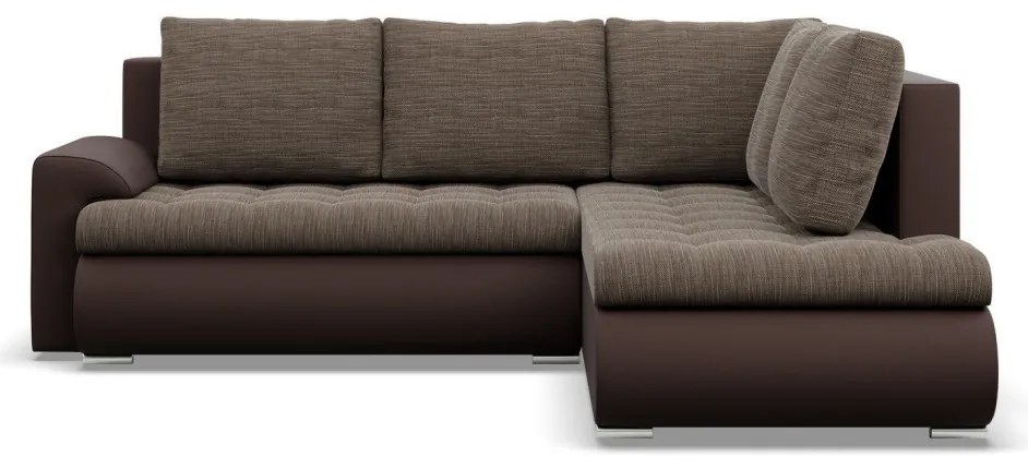 Tokio sarokkanapé, L alakú háttámlával, 2 ágyneműtartóval, fonott + műbőr, jobboldali, barna