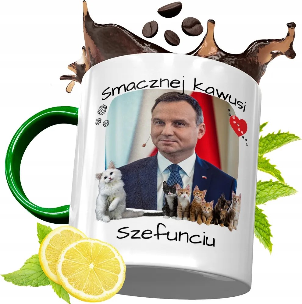Zöld Bögre Andrzej Duda Elnök Ajándék Nyomtatott Fotóval
