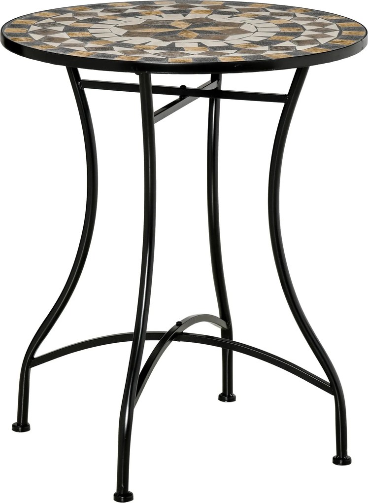 Outsunny Kicsi Kert Asztal Fém és Kerámiából, Kültéri Mozaik Asztal Teraszra vagy Erkélyre, 60x71cm, Szürke Bézs Fehér | Aosom