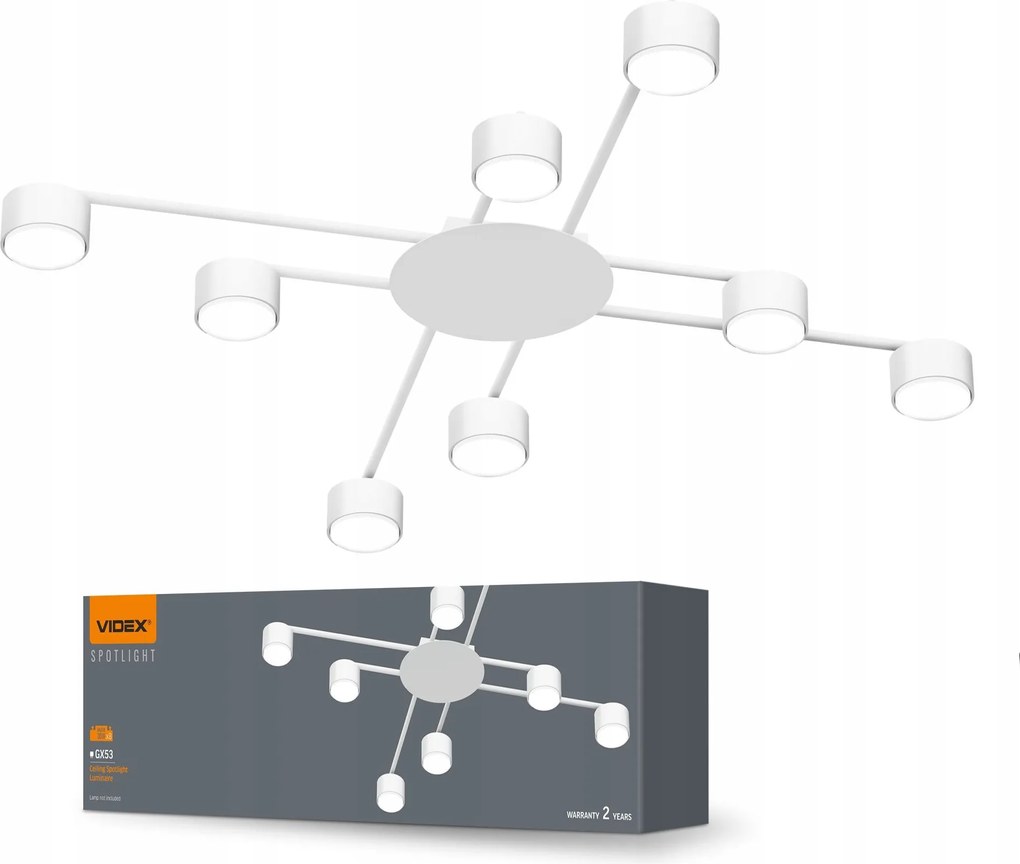 Mennyezeti lámpa Csillár Falra szerelhető lámpatest 8x GX53 Led Fehér Modern Videx