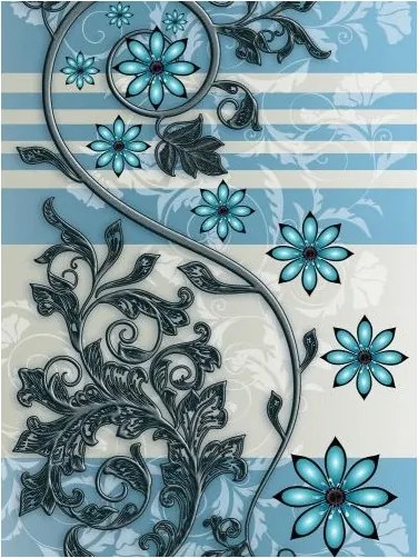 Fotótapéta Fém gallyak és kék virágok vinil stílus 184x254 +ragasztó