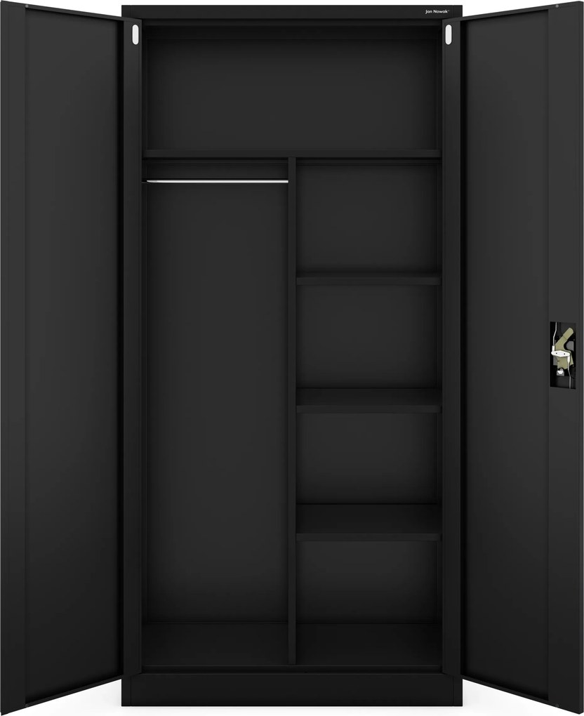 Fekete, rúddal ellátott, multifunkcionális fém szekrény, 900x1850x450 mm: DAWID All Black