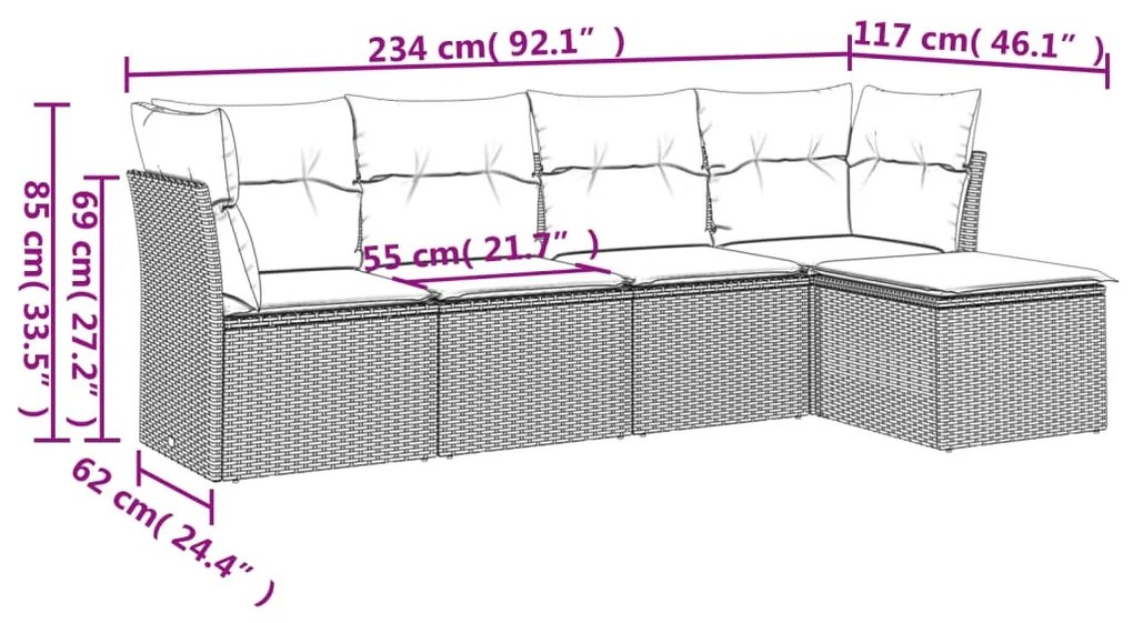 5 részes szürke polyrattan kerti ülőgarnitúra párnákkal