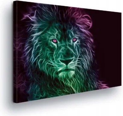 Vászonkép 100x75 Neon oroszlán fraktál ragyogás energia misztika erő művészet