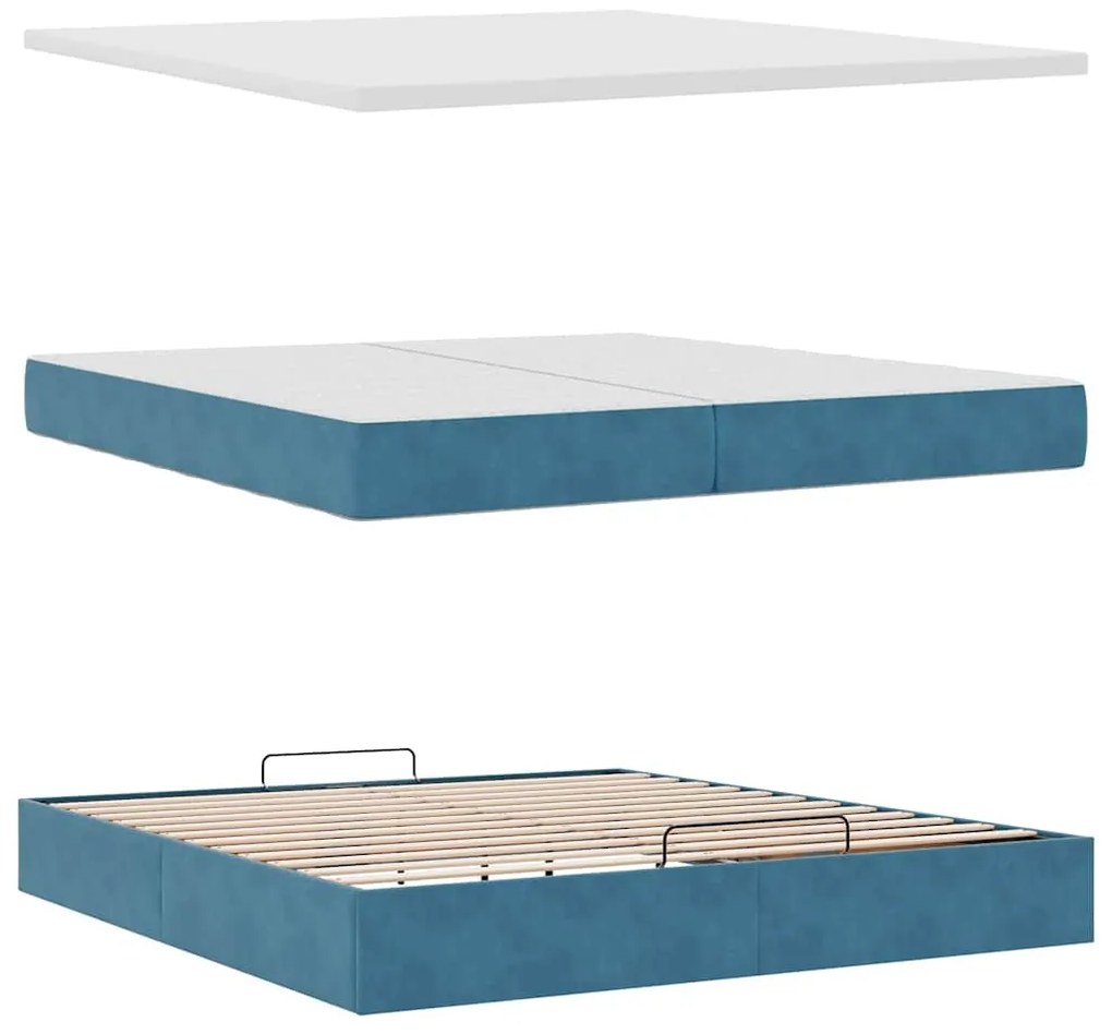 Ottomán ágykeret matracokkal Sötétkék 200x200cm bársony