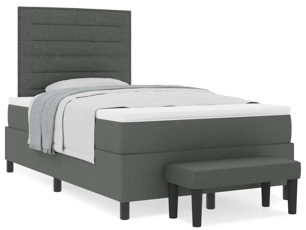 Boxspring ágy matraccal és padról sötét szürke 120x200 cm szövet