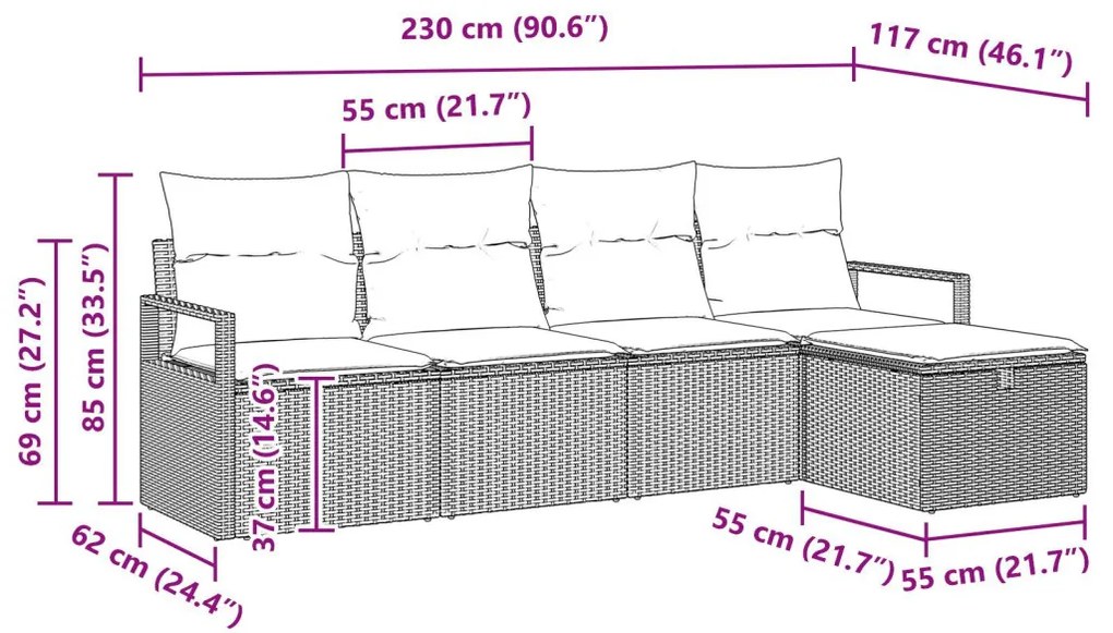 5 Darabos Kert Kanapé Készlet Párnákkal Bézs Poli Rattan, 2-Fős Kert Kanapé Párnákkal Bézs Poli Rattan