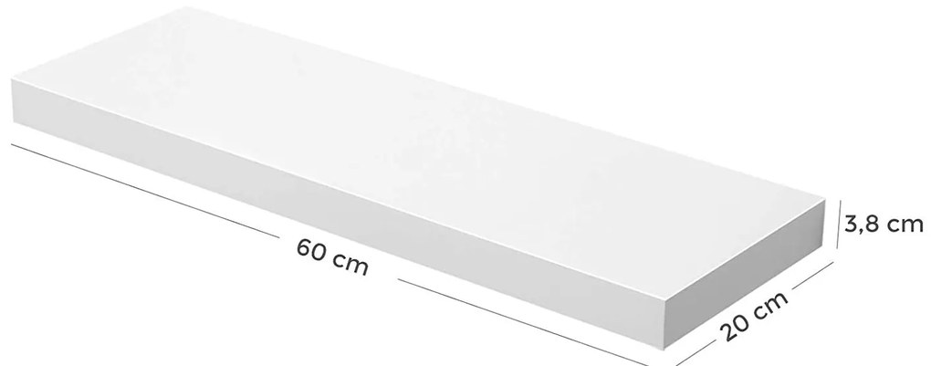 Fali polc 60x20x3,8 cm, fehér