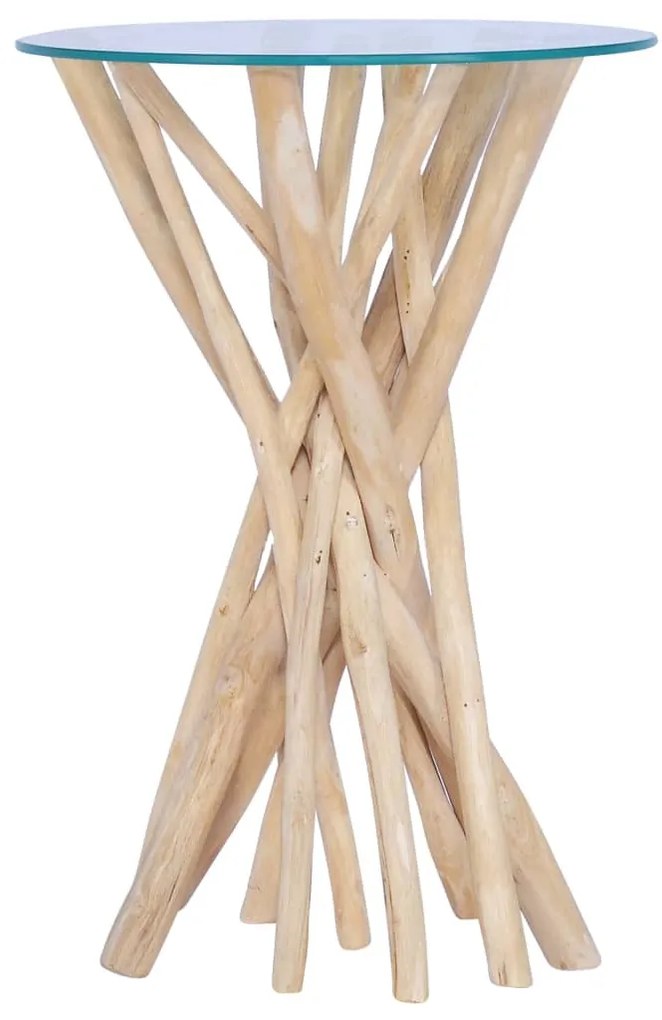 tömör tíkfa dohányzóasztal üveglappal 35 x 35 x 50 cm