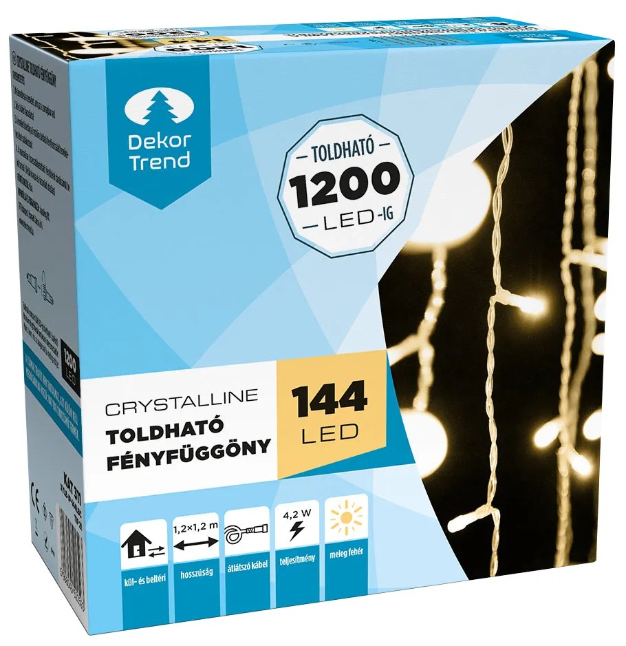 Dekortrend Crystalline toldható fényfüggöny 144 LED, 1,2x1,2m meleg fehér
