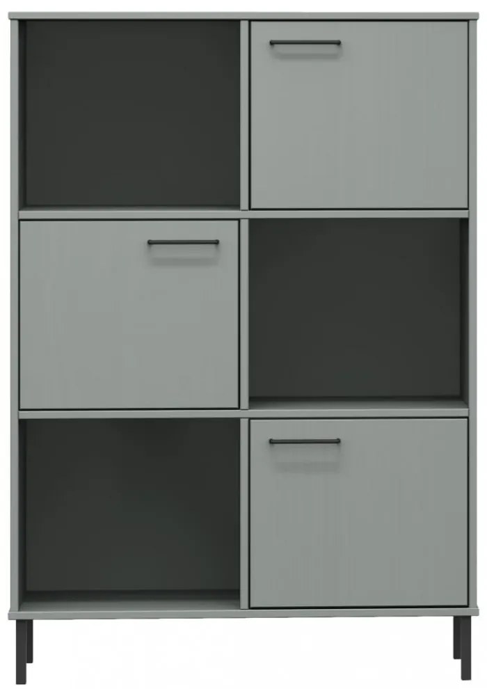 OSLO szürke tömör fa könyvszekrény fém lábakkal 90x35x128,5 cm