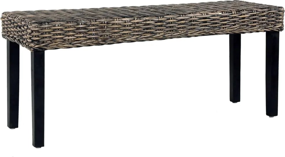 vidaXL fekete természetes kubu rattan és tömör mahagóni fa pad 110 cm