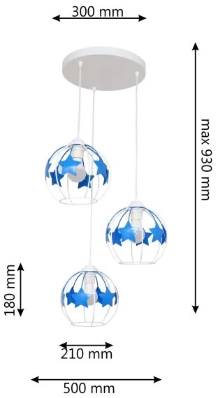 Gyerek csillár zsinóron STARS 3xE27/15W/230V kék/fehér