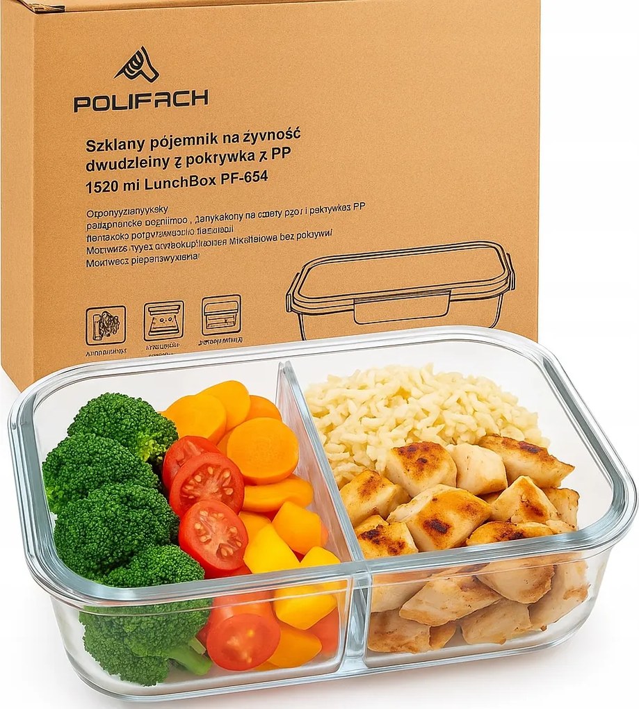 Üveg ételtároló doboz fedővel, osztott, uzsonnás doboz, reggeliző doboz 994