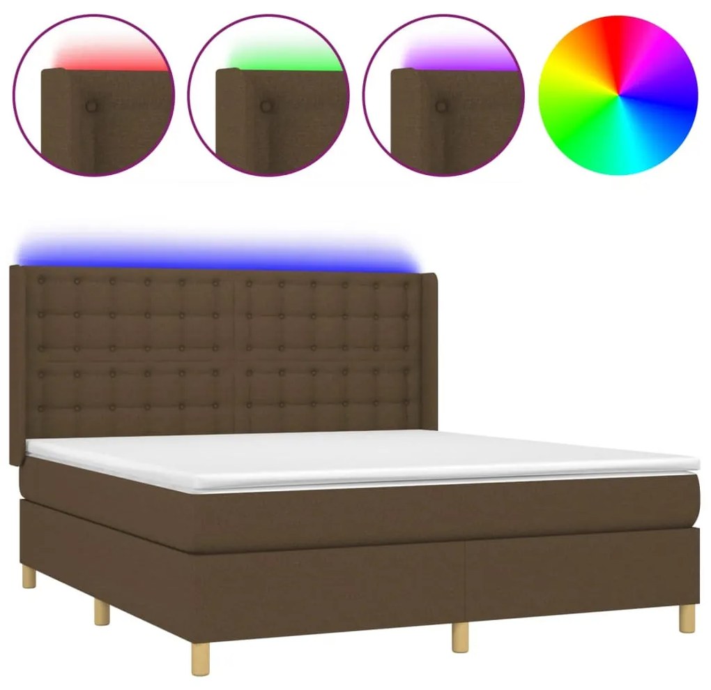 barna szövet rugós és LED-es ágy matraccal 160x200 cm