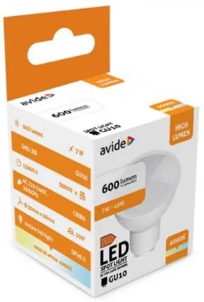LED izzó, GU10 spot, 7W, 620lm, 4000K, AVIDE (AVLED039)
