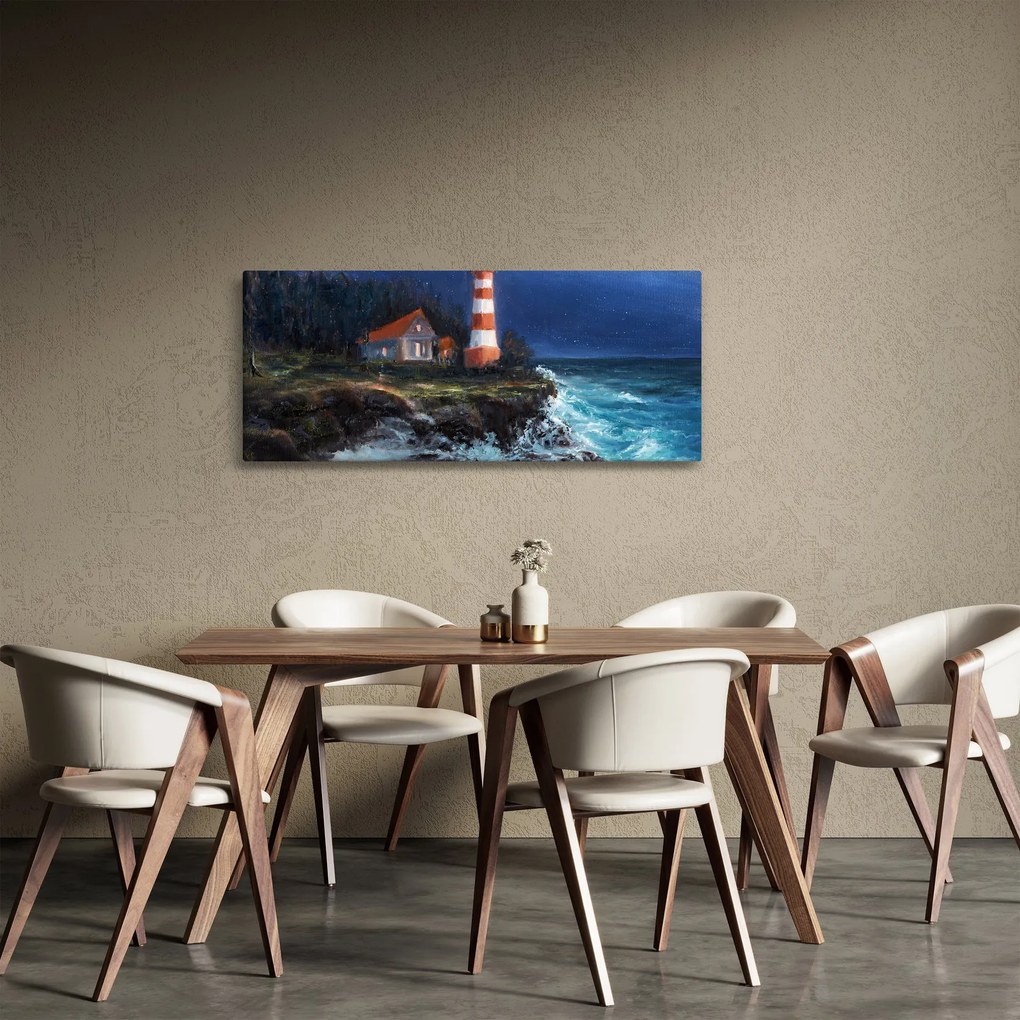 Kép - világítótorony az óceán partján, akvarell (120x50 cm)