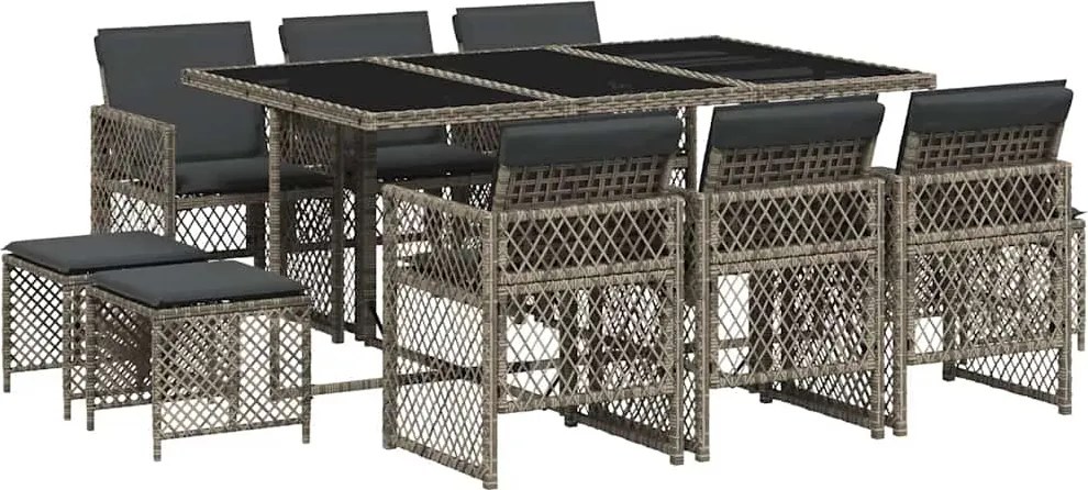 vidaXL 11 részes szürke polyrattan kerti ülőgarnitúra párnákkal