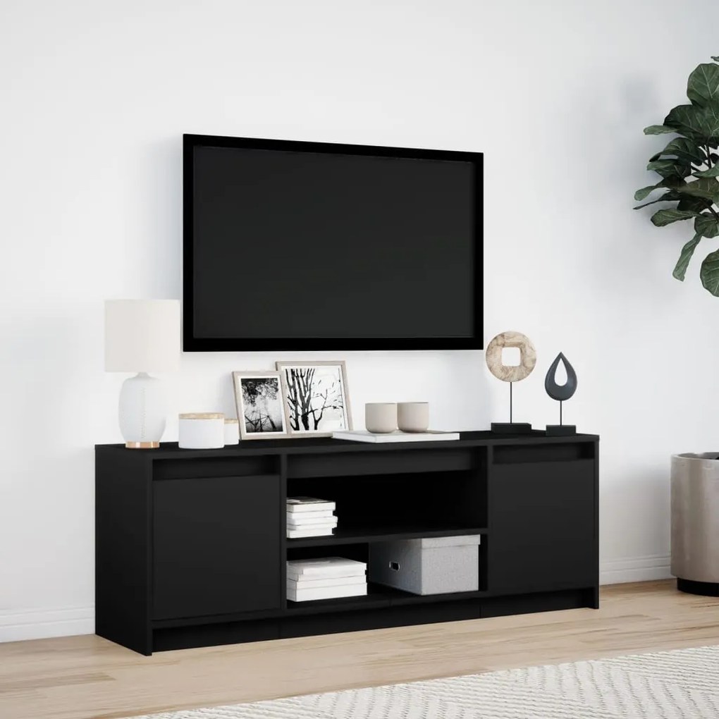 fekete szerelt fa TV-szekrény LED-ekkel 139,5 x 34 x 50 cm