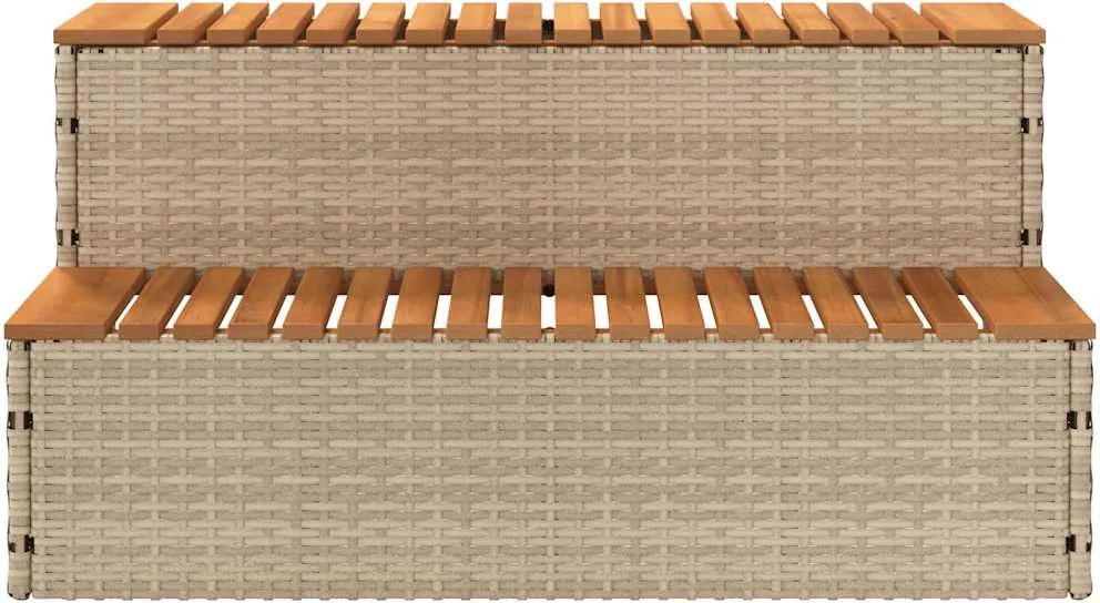 pezsgőfürdő lépcső bézs 100x50x50,5 cm polyrattan és akácfa
