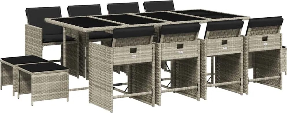 vidaXL 13 részes szürke polyrattan kerti étkezőgarnitúra párnákkal
