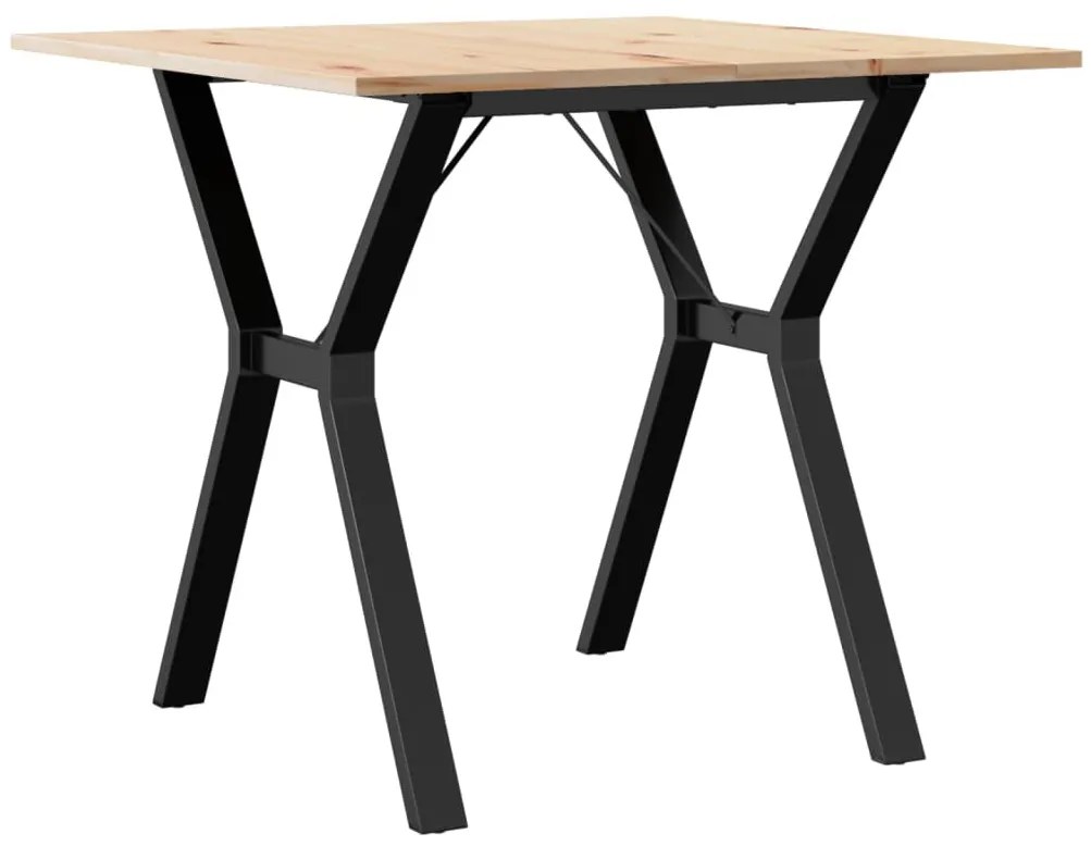 tömör fenyőfa és acél étkezőasztal Y-vázzal 80x80x75 cm