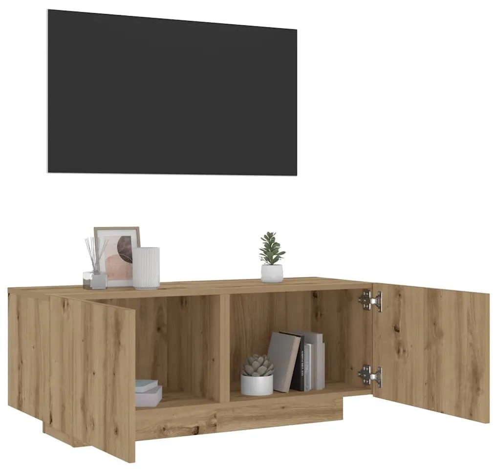 kézműves tölgy színű szerelt fa TV-szekrény 100 x 35 x 40 cm