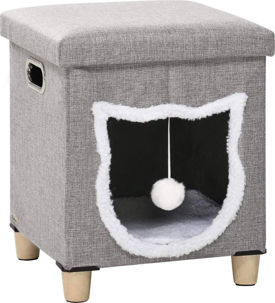 PawHut Macska Bújó, Macska Ház Párnával, Macska Ágy Kaparó Paddal, Óriás Puff, Kényelmes Bújó Játékgolyóval, Csúszásmentes Macska Ház, Poliészter, Szü