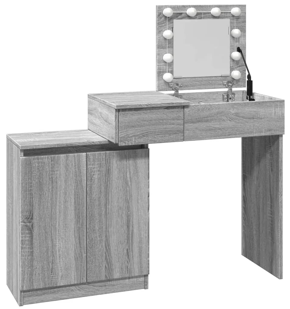 szürke sonoma LED-es fésülködőasztal 115 x 37 x 110,5 cm