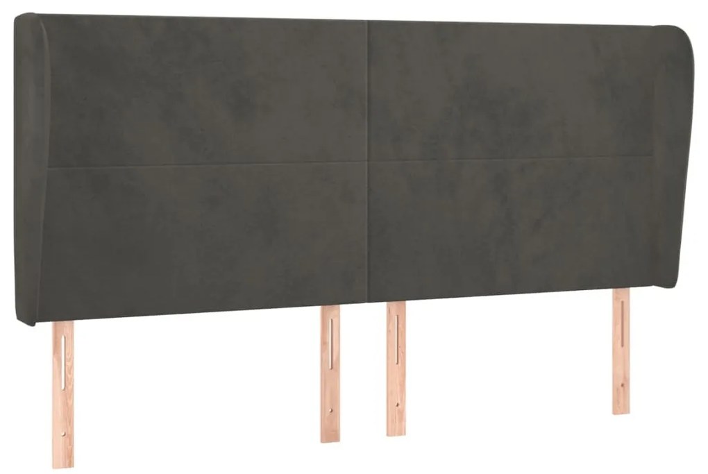 sötétszürke bársony fejtámla szárnyakkal 183x23x118/128 cm