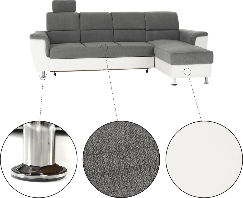 Kissarok, textilbőr fehér/szövet szürke, jobbos, SANTIAGO