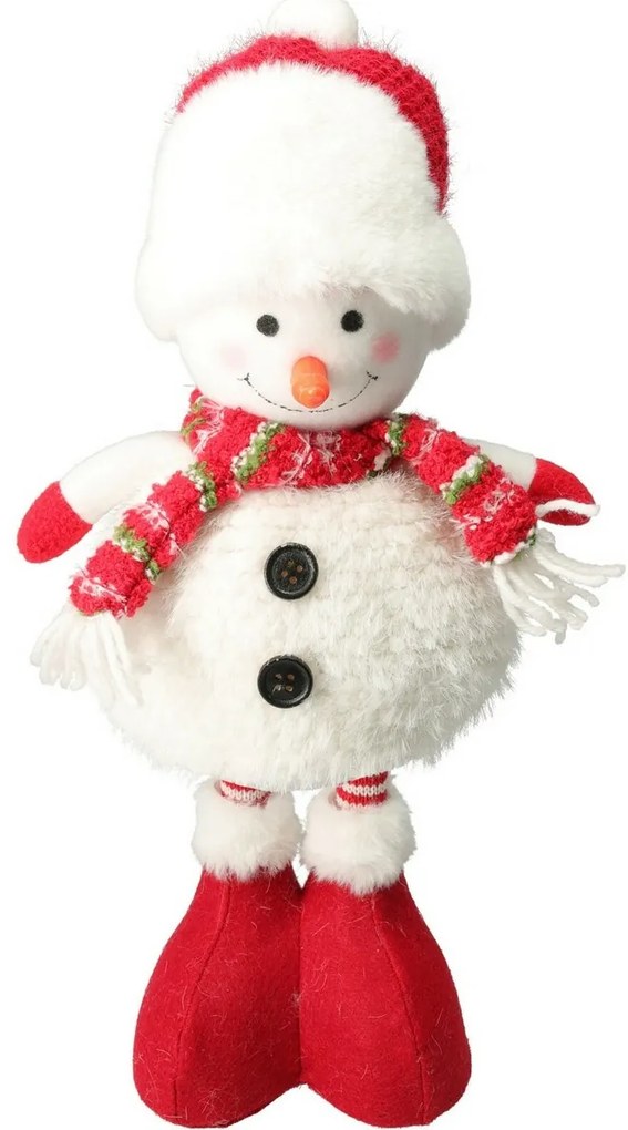 Álló hóember piros sállal, teleszkópos lábakkal,57 cm