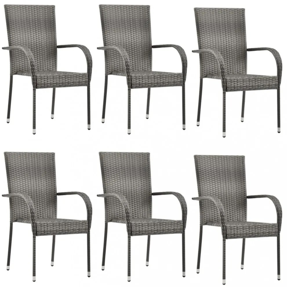 6 db szürke rakásolható polyrattan kültéri szék
