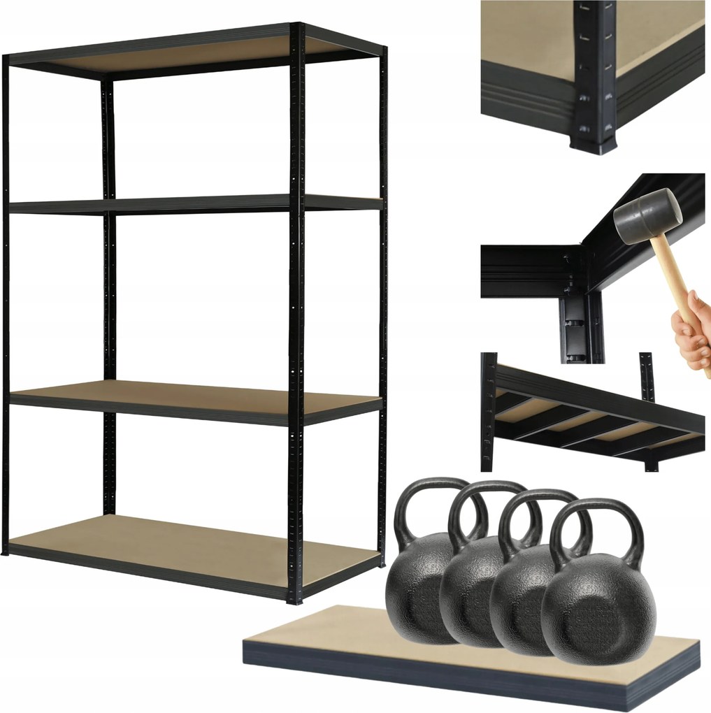 Fém könyvespolc Black Premium garázs állvány Helios 180x110x35cm 4Px400kg